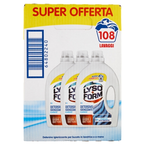 Lysoform Detresivo Igienizzante Classico 3x36=108 Lavaggi 3x1,62L